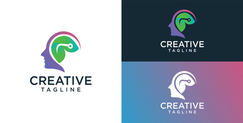 Human head mind and technology logo design