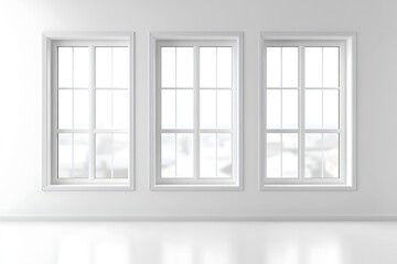 Fototapeta premium White Interior Wall with Three Modern Windows – Bright Empty Room Scene with Natural Light