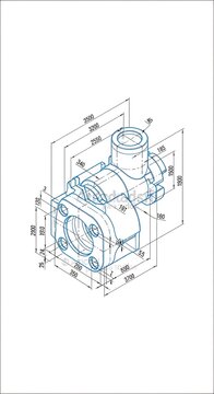 Isometric technical drawing of a mechanical part with dimensions