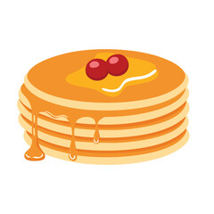 Delicious stack of pancakes with honey and berries