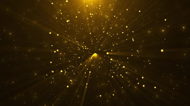Abstract Golden shiny particles falling award party particles stripe wave stage background. Party celebration striped rays festival Nightclub. awards ceremony, stage. music confetti snow, bokeh 3D 4K