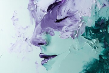 Fototapeta premium clean modern mint green and purple abstract art with an face hidden 