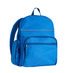 Blue backpack isolated on white, knapsack,schoolbag.Single object.School item.