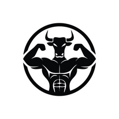 Muscular bull bodybuilder logo strong fitness symbol