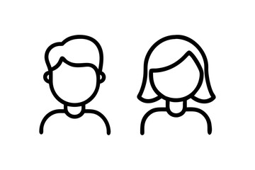 Boy and girl icon. Children icon. A female and male silhouette simple outline. A female and male kid. A little boy and girl. Vector
