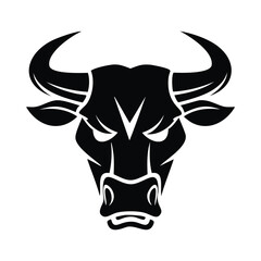 Powerful black bull head logo design strong animal