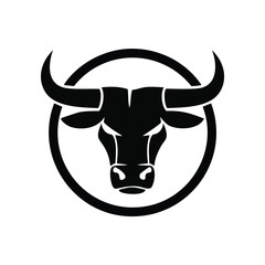Powerful bull head logo design in circle