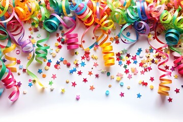 party streamers isolated on white, beautiful template design