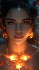 Elegant Asian Woman with Golden Jewelry and Candlelight
