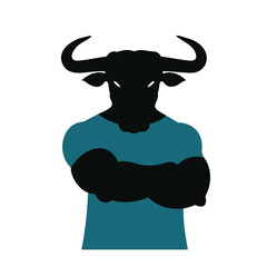 Powerful minotaur silhouette strong arms crossed