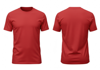 A red tshirt is shown from the front and back, isolated on transparent background