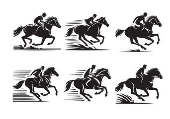 A man riding a horse with high speed running Silhouette Vector Set