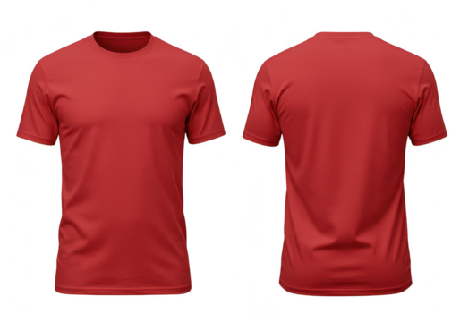 A red tshirt is shown from the front and back, isolated on transparent background