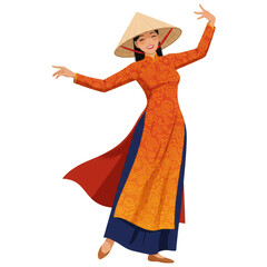 Vietnamese Ao Dai Dancer: Cultural Celebration Illustration