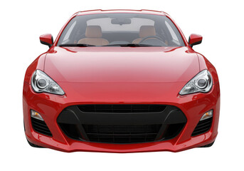 Obraz premium A red sports car, isolated on transparent background, is shown in a front view, showcasing its sleek design and glossy finish