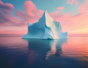 iceberg floating in pastel sky, calm ocean 