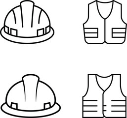 Minimalist Line Art Grid of Hard Hats and Safety Vests for Construction Safety Themes