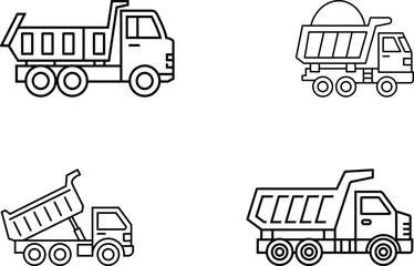Minimalist Line Icons of Dump Trucks