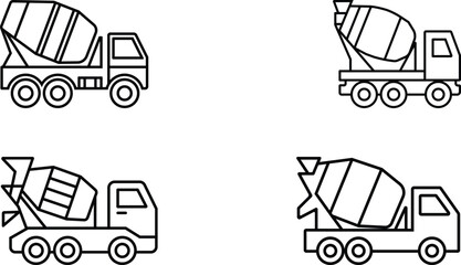 Minimalist Line Art of Cement Mixer Trucks in Grid Layout