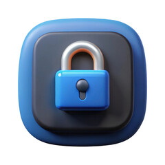 3d render of blue padlock icon isolated on transparent background