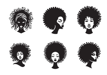 African woman face vector Silhouette hair style Vector Set