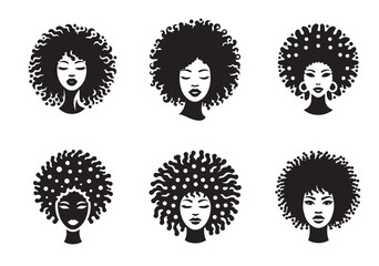 African woman face vector Silhouette hair style Vector Set