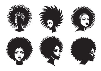 African woman face vector Silhouette hair style Vector Set