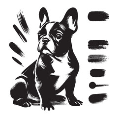 French bulldog ink sketch with brush strokes vector illustration

