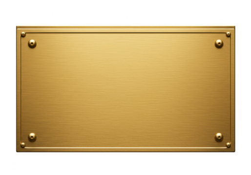 A rectangular gold metal plate with a brushed texture, isolated on transparent background