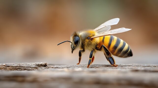Bee Preparing to Sting with Wings Raised