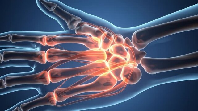 Hand pain anatomy bones wrist joint carpal tunnel syndrome 4k video