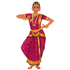 Indian Classical Dancer in Traditional Attire Illustration