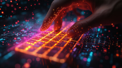 A.I. Artificial Intelligence Human Interaction Concept Digital Futuristic Background.