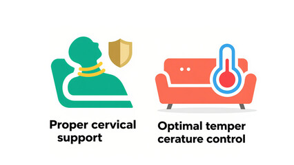Fototapeta premium Neck support and temperature control icon, representing the concept of neck care and comfortable environment, suitable for home and office health product scenarios.