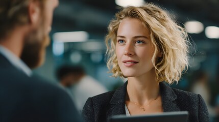 Woman gazing intently at man in a natural setting capturing a moment of connection between two people