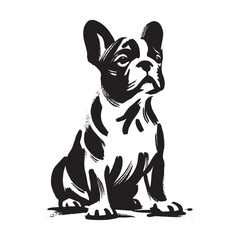 French bulldog sitting ink brush sketch vector illustration

