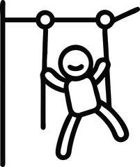 Line art icon of a child on a swing set isolated on white background