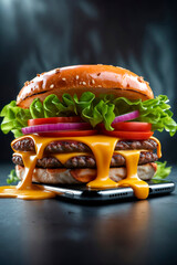 Delicious Double Cheeseburger with Melted Cheese on a Phone