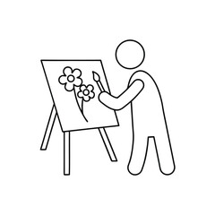 Simple line drawing artist painting flowers on easel