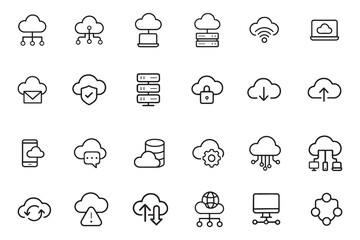 Cloud computing and technology icons vector illustrations for digital infrastructure, networking, and IT design