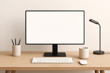 modern office desk with computer mockup
