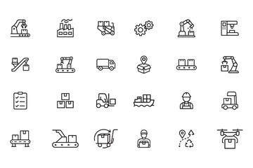Industrial and manufacturing icons vector illustrations for factory, machinery, and production design