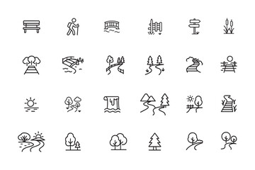 Nature park icons set vector illustrations for entertainment, and creative design