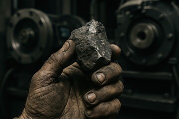 Miner holds rare earth mineral in hand, showcasing the contrast of wealth extraction and local poverty