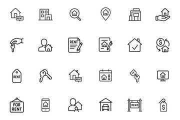 Real estate and property icons vector illustrations for housing, rentals, and real estate design
