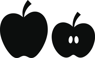 Two apples in silhouette — one whole and one sliced — shown side by side