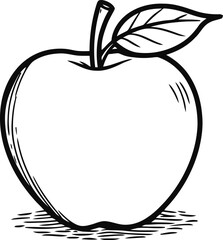 Continuous one-line art of an apple with stem and leaf
