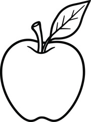 Minimalist line art of a whole apple with a leaf on top