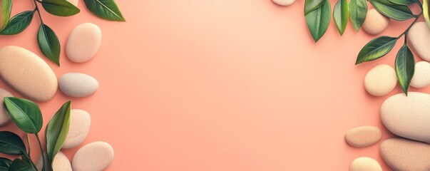 Peach Background with Stones and Leaves, Spa, Wellness, Relaxation Spa, Wellness