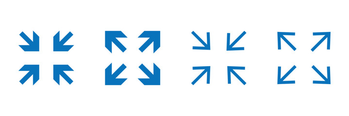 maximize and minimize line Arrows icon set , vector resizing, expanding arrow line icons in thin line style.